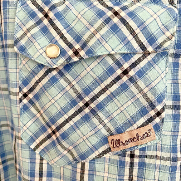 Vintage Rustler Wrangler Mens XL Blue Plaid Pearl Snap Shirt Southwestern Cowboy - Picture 4 of 6